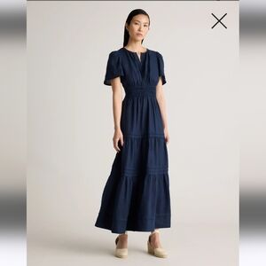 Quince 100% Organic Cotton Tiered Maxi Dress Navy Blue XS $189
